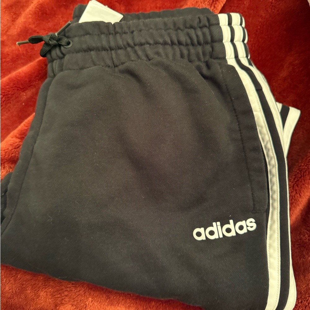 Adidas Black Joggers with White Stripes